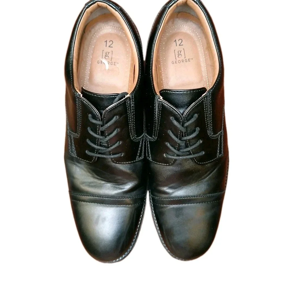 George Shoes Mens Size‎ 12 Oxford Lace-Up Design Black Dress Shoes Career #1169